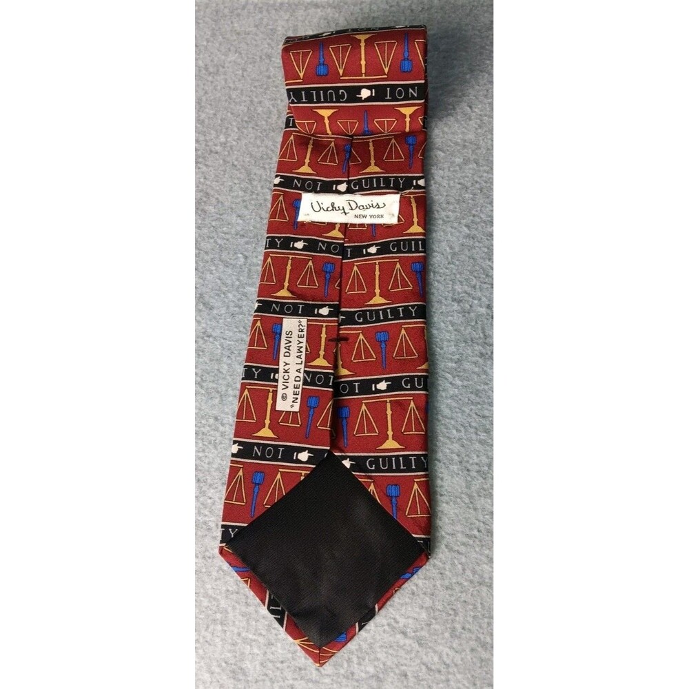 VTG Vicky Davis Mens Silk Tie "Need A Lawyer" Not Guilty Scales Justice Novelty - Picture 3 of 6